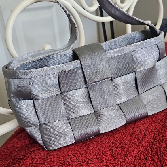 the Original Seatbelt Bag Made in the USA Handbags - Elegant Silver Woven Clutch